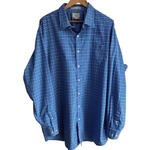 LL Bean Plaid Dress Shirt Mens 2XL Tall Blue White Gingham Long Sleeve EUC